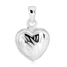 925 Silber Anhänger - Medaillon, symmetrisches Herz mit dekorativen Kerben