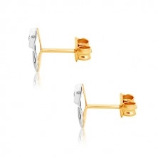 Ohrringe aus kombiniertem 375 Gold - zweifarbiges dreiblättriges Kleeblatt, kleiner Zirkon