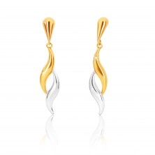Ohrringe aus kombiniertem 9K Gold - umgekehrter Tropfen, zweifarbige Wellen