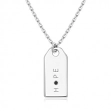 Schwarzer Diamant - 925 Silber Halskette, glänzende Platte, Aufschrift "HOPE"