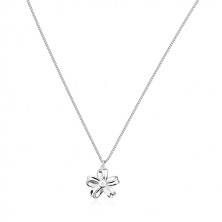 925 Silber Halskette - glänzendes Band, Blume mit fünf Blütenblättern und einem Brillanten