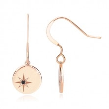 925 Silber Set in rosé-goldener Farbe - Halskette und Ohrringe, Kreis mit Polarstern, schwarzer Diamant