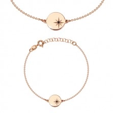 Armband in rosé-goldene Farbe, 925 Silber - glänzender Kreis, Nordstern, schwarzer Diamant