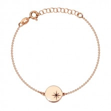 Armband in rosé-goldene Farbe, 925 Silber - glänzender Kreis, Nordstern, schwarzer Diamant