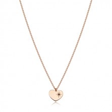 925 Silber Halskette, rosé-goldener Farbton - symmetrisches Herz, Polarstern, schwarzer Diamant