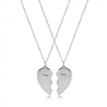 Set aus 925 Silber - zwei Halsketten, geteiltes Herz mit blinzelnden Augen