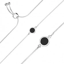 925 Silber Armband - Kette mit Schlangenmotiv, Kreis mit schwarzer Mitte