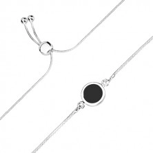 925 Silber Armband - Kette mit Schlangenmotiv, Kreis mit schwarzer Mitte