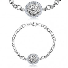 925 Silber Armband - geschnitzter Kreis mit keltischem Kreuz und Zirkonen