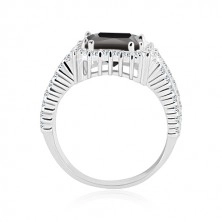 925 Silber Ring - schwarzes Zirkon Quadrat, Rand und Ringschiene mit klaren Zirkonen