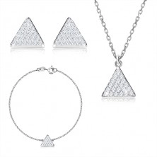 Dreier-Set, 925 Silber - gleichseitiges Dreieck mit Zirkonen, Kette