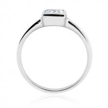 925 Silber Ring - schmale glänzende Ringschiene, transparentes Zirkon-Quadrat