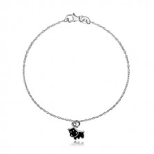 925 Silber Armband - Anhänger mit dem Motiv eines schwarzen Nilpferds, glänzende Kette