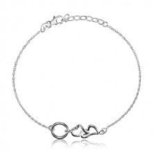 925 Silber Armband - zwei glänzende Herzen und ein Kreis, kleinere ovale Glieder
