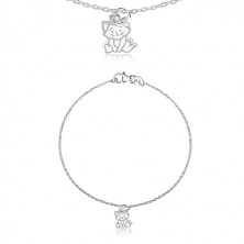 925 Silber Armband - Anhänger mit dem Motiv einer Katze, glänzende ovale Glieder