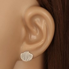 925 Silber Ohrringe - glänzende Muschel mit Einschnitten, Ohrstecker