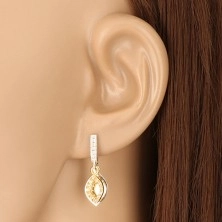 925 Silber Ohrringe - vertikale Zirkon-Linie mit zwei Blättern in goldener und silberner Farbe