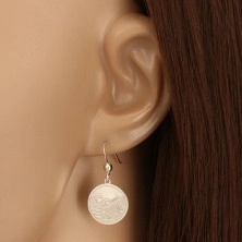 925 Silber Ohrringe - glänzender Kreis, gravierte Oberfläche, Meeresmotiv