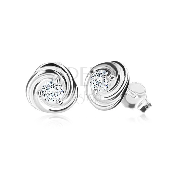925 Silber Ohrringe - Blume aus Blütenblättern, glitzernder Zirkon, Ohrsteckerverschluss
