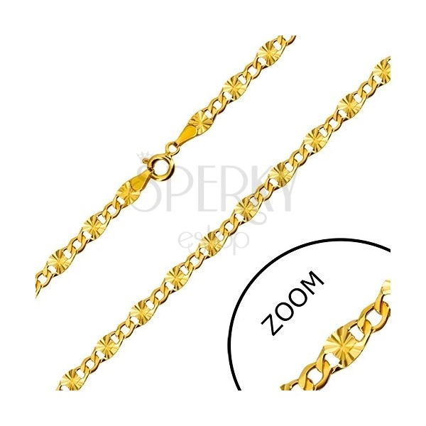 585 Goldkette - flache Glieder, strahlenförmige Einschnitte, sechseckige Glieder, 550 mm