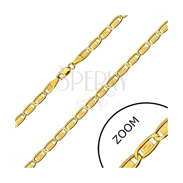 585 Gold Kette - längliche Glieder, Rechtecke mit griechischem Schlüssel, 600 mm