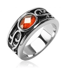 Ring aus Edelstahl - orange Steinchen und Ornamente