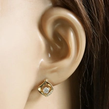 14K Gold Ohrringe – klarer Zirkon mit einer gewellten Träne gesäumt