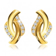 375 Gold Ohrringe – zwei glänzende Halbkreise, klare Zirkon Säume