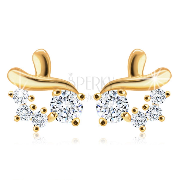 375 Gold Ohrringe – zwei gekreuzte Streifen, klare Zirkone