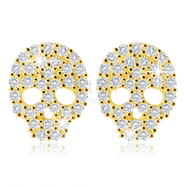 14K Gelbgold Ohrringe – ein Schädel mit Zirkonen in klarer Farbe