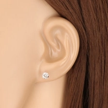 Ohrringe aus 14K Weißgold – ein klarer runder Zirkon in einer Fassung, 4 mm
