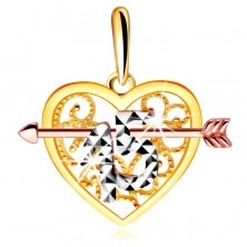 Anhänger in kombiniertem Gold in Form eines Herzens mit einem Pfeil – dekorative Nummer 15