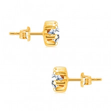 Ohrringe aus 14K Gelbgold – glitzernder runder Zirkon, von glänzenden Stiften begrenzt