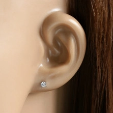 Ohrringe aus 9K Weißgold – klarer runder Zirkon, in einer quadratischen Fassung, 3 mm