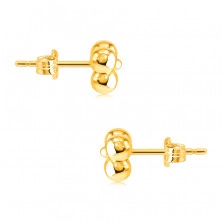 Ohrringe aus 9K Gold – drei Kugeln durch eine kleinere glänzende Kugel verbunden, Ohrstecker