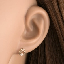 9K Gold Ohrringe – verbundene dünne Ringe mit einem glitzernden Zirkon geschmückt, Ohrstecker