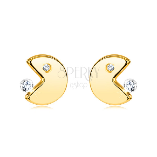 Ohrringe aus 14K Gold – Emoticon mit offenem Mund frisst einen Zirkon
