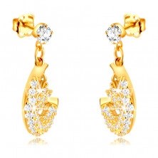 14K Gold Ohrringe – Halbmond mit einem Stern, mit kleinen klaren Zirkonen geschmückt, Ohrstecker