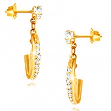 14K Gold Ohrringe – Halbmond mit einem Stern, mit kleinen klaren Zirkonen geschmückt, Ohrstecker