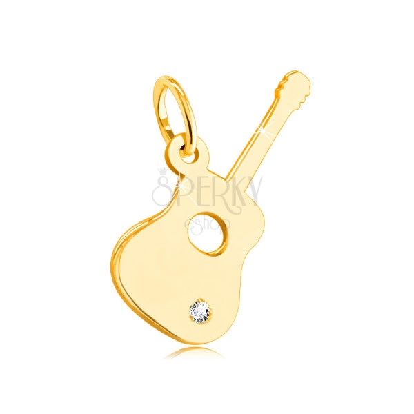Anhänger aus 14K Gelbgold – Gitarre mit einem klaren Zirkon in dem unteren Teil