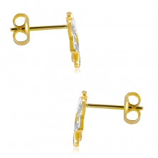 14K Gelbgold Ohrringe – drei gebogene Arme, Zirkon Dreieckskontur