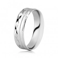 Ring aus 925 Silber - Oberfläche mit schrägen Kerben, X-förmige Einschnitte, dünne Linien