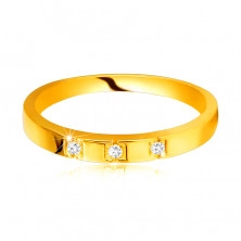 585 Gelbgold Diamantring – glänzende Ringschiene, drei glitzernde Brillanten