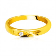 Diamantring aus 585 Gelbgold – Aufschrift “LOVE” mit einem Brillanten, glatte Oberfläche, 1,6 mm