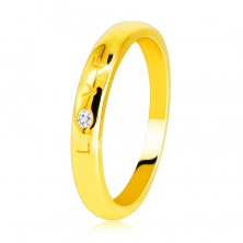Diamantring aus 585 Gelbgold – Aufschrift “LOVE” mit einem Brillanten, glatte Oberfläche, 1,6 mm