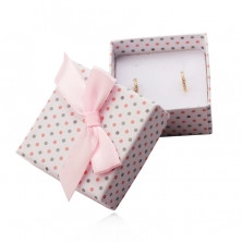 Weiße Geschenkschachtel für Ringe oder Ohrringe, rosa und graue Punkte, Schleife