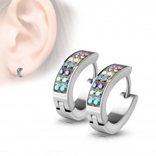 Scharnier Ohrringe aus Stahl - Oval mit kleinen Zirkonen geschmückt, silberne Farbe
