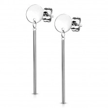 Stahl Ohrringe - runde Platte und ein hängendes Stäbchen, Ohrsteckerverschluss