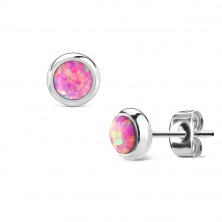 Ohrringe aus Chirurgenstahl - synthetischer Opal in einer Fassung, verschiedene Farben, 6 mm