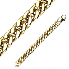 Massives Armband aus Stahl in goldener Farbe – breite flache Kette, verschiedene Längen